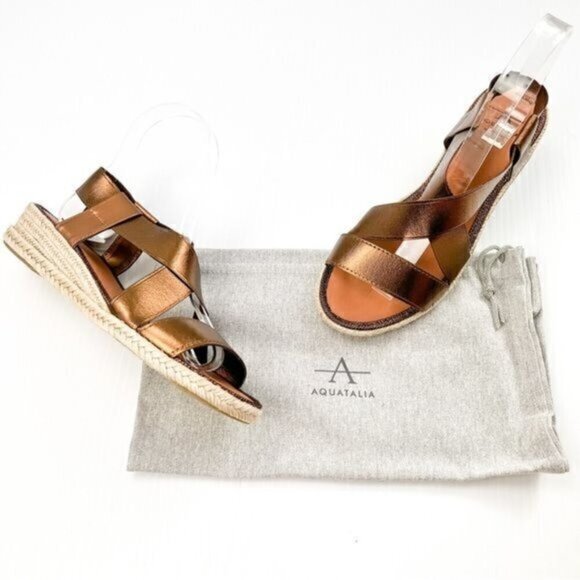 Aquatalia Sandal Espadrille womens size 6 Maggie wedge copper brown strap - Picture 1 of 14
